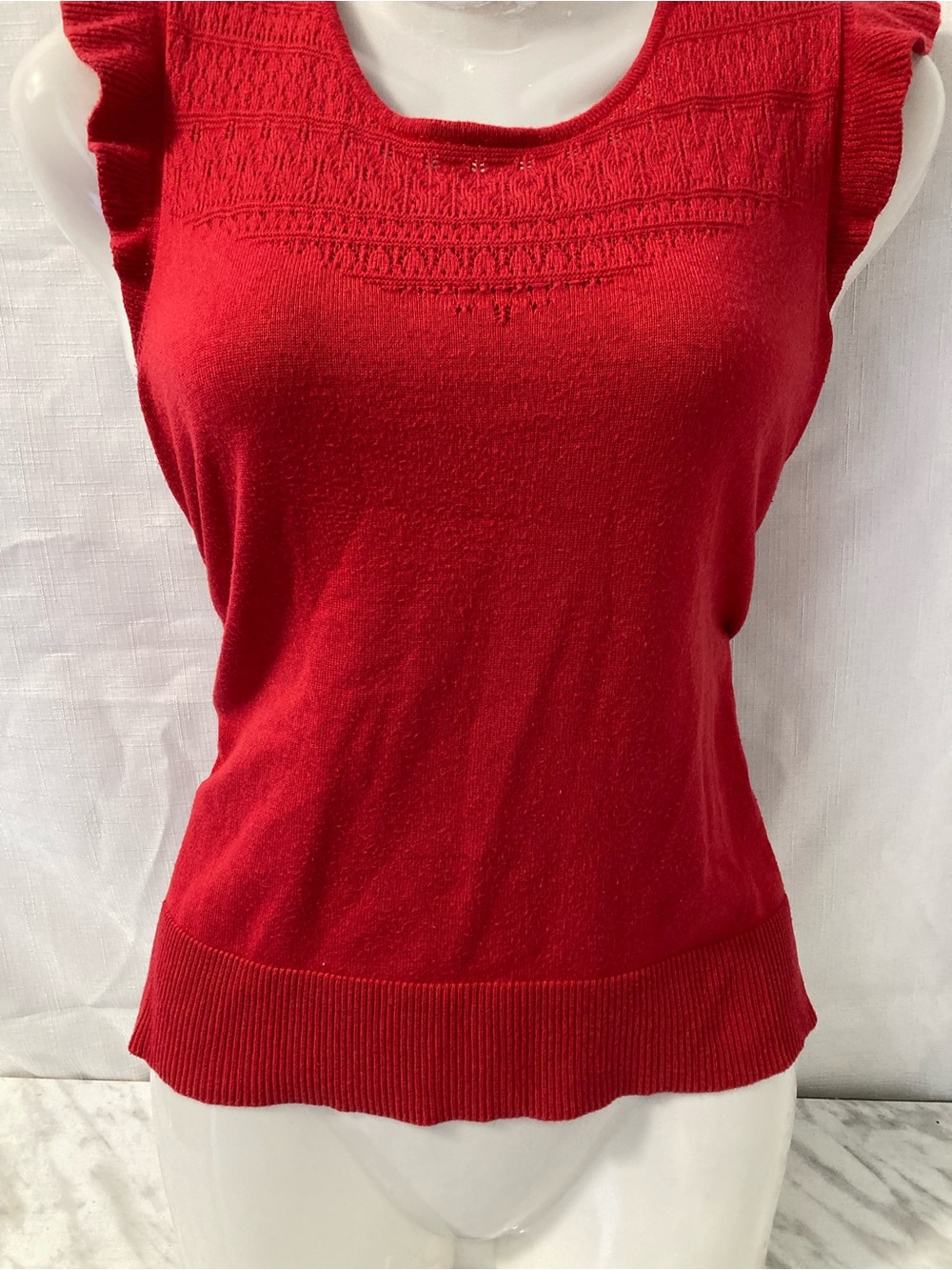 San Francisco Red Metallic Keyhole Ruffle Top M Y2K